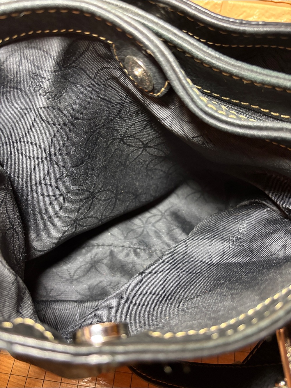 Fossil Leather Bag Bright Black Pebbled Satchel w Silver w Shoulder Strap - Picture 15 of 17